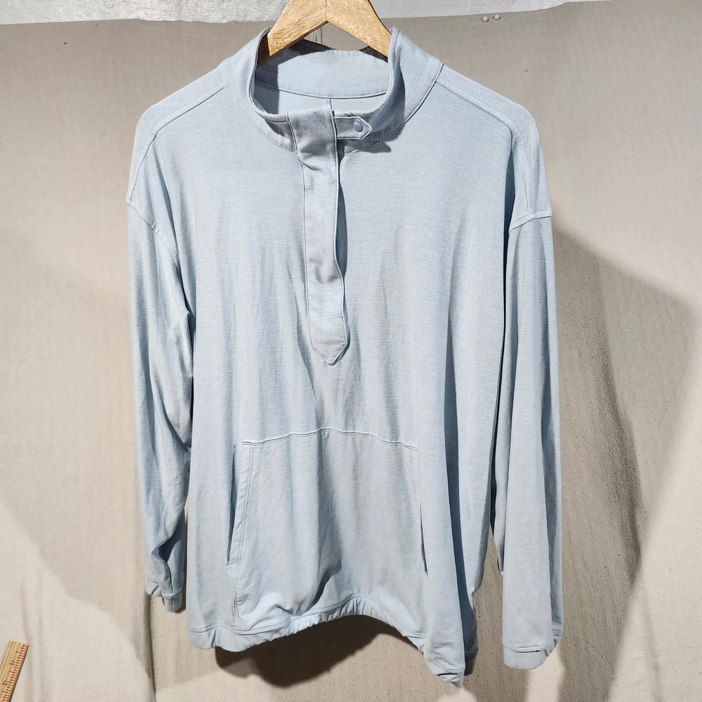 Lands End Womens 1X Light Blue UPF 50+ Quarter Snap Pullover Top Lightweight‎